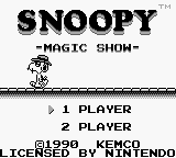 Snoopy's Magic Show title screen for GameBoy